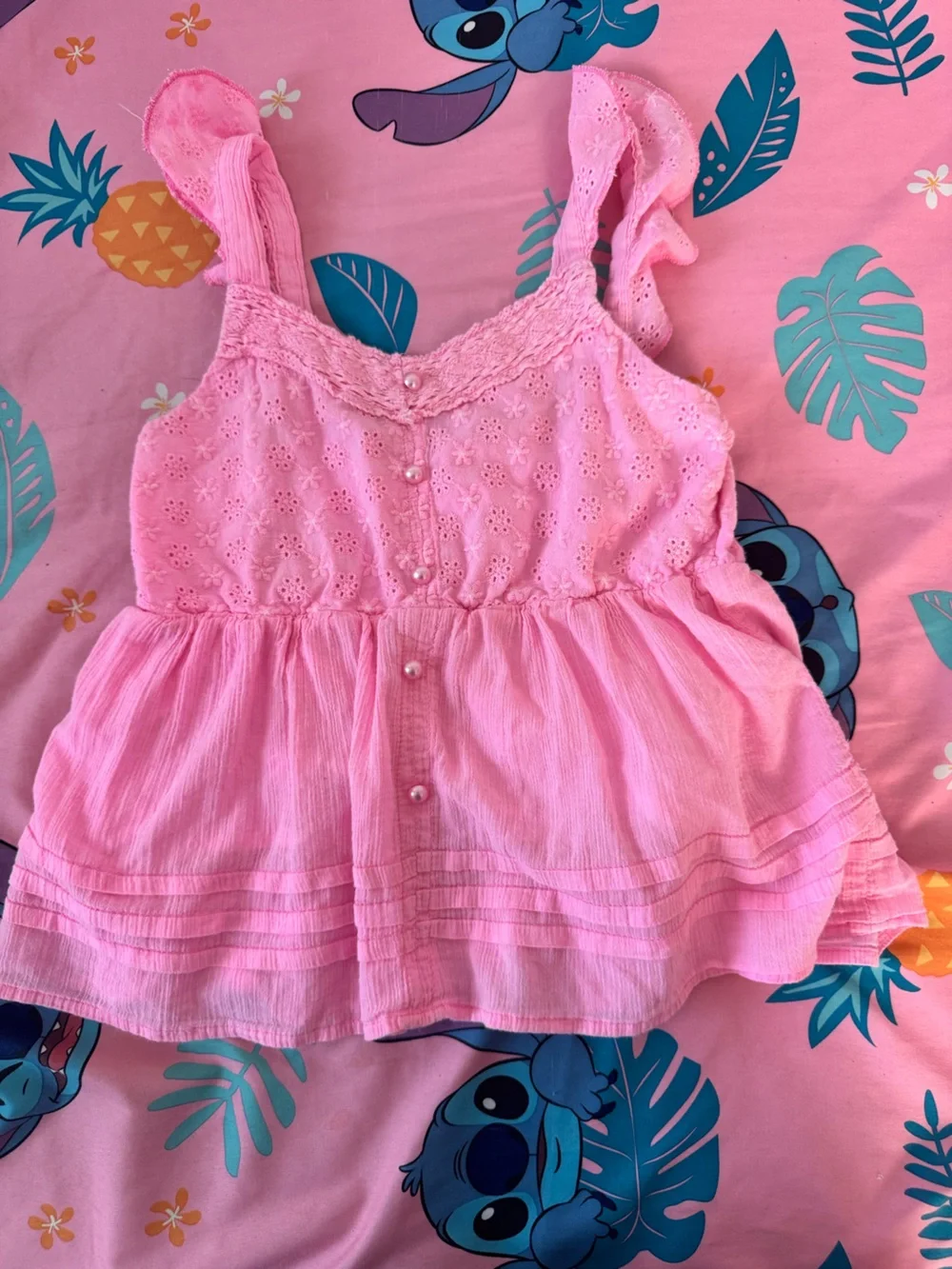 Justice Pink Eyelet Pearl-Button Sleeveless Top